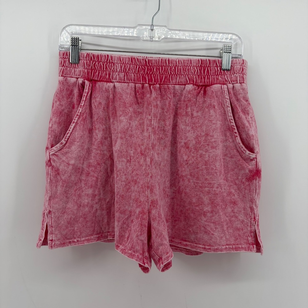 Zenana Womens Medium Pink Shorts Mineral Wash Cotton High Waist CPW-3432